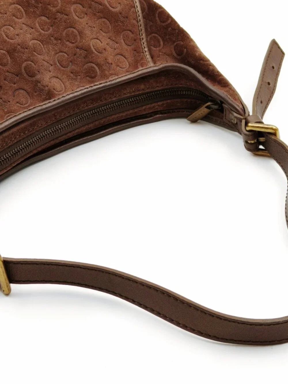 Celine Brown Suede Macadam Monogram Shoulder Hobo Bag Gold Hardware Italy Vintag